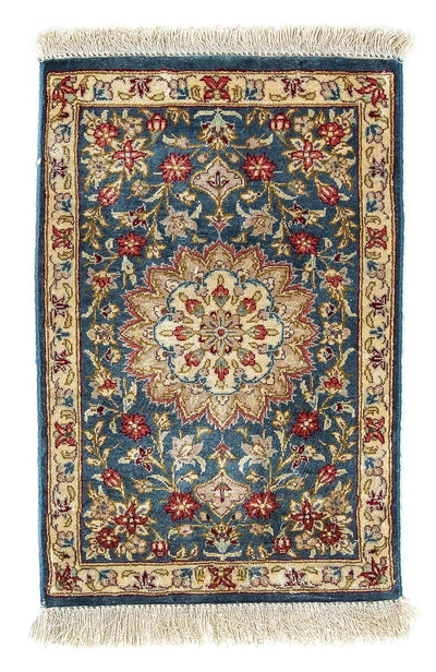 Qom Silk Rug 27x44cm - Persian Rugs - dark blue