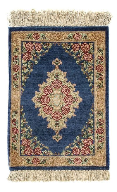 Qom Silk Rug 28x40cm - Persian Rugs - dark blue