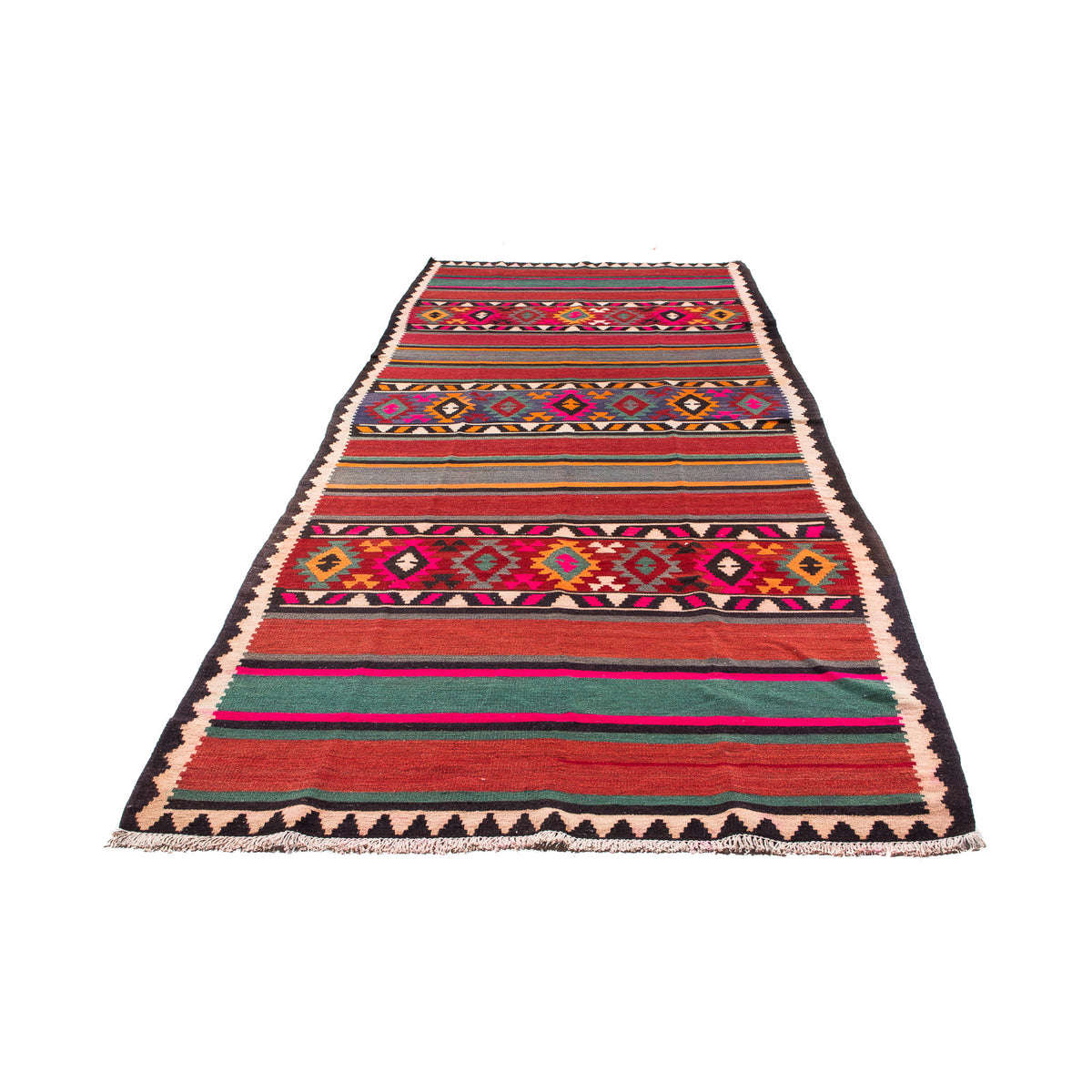 Runner Kelim Rug - Old - 370 x 145 cm - multicolored