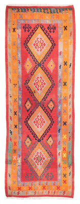 Runner Kelim Rug - Old - 410 x 150 cm - red