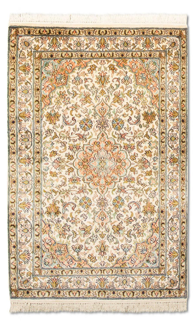 Silk Rug - Kashmir Silk - 95 x 62 cm - beige