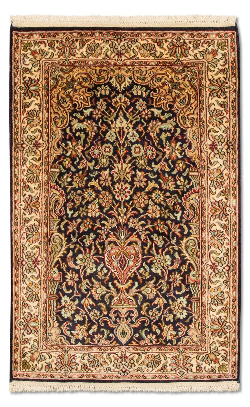 Silk Rug - Kashmir Silk - 94 x 60 cm - dark blue