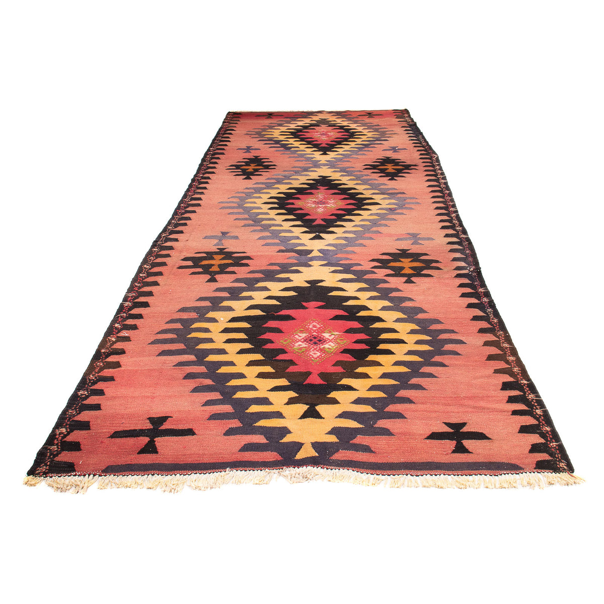 Runner Kelim Rug - Old - 405 x 150 cm - light red