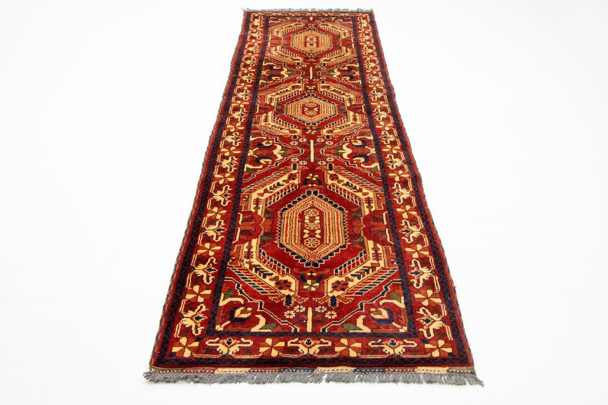 Runner Afghan Rug - Hatschlu - 307 x 83 cm - red