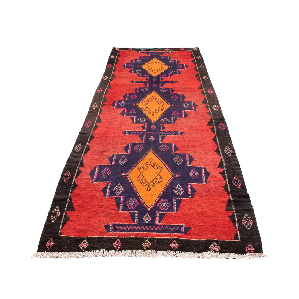 Runner Kelim Rug - Old - 385 x 150 cm - multicolored