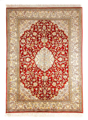 Silk Rug - Kashmir Silk - 186 x 129 cm - red