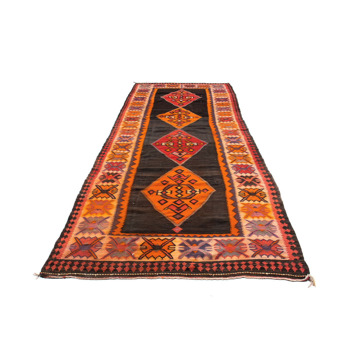 Runner Kelim Rug - Old - 380 x 150 cm - multicolored
