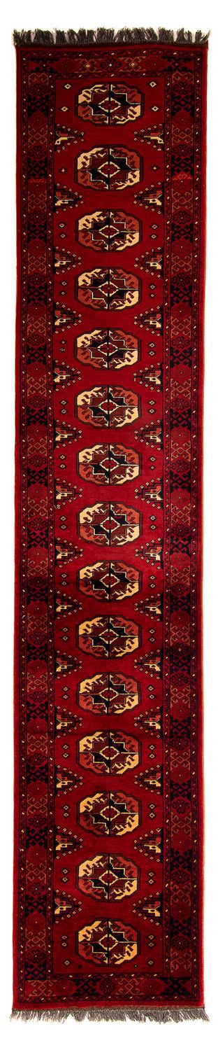 Runner Afghan Rug - 356 x 82 cm - dark red
