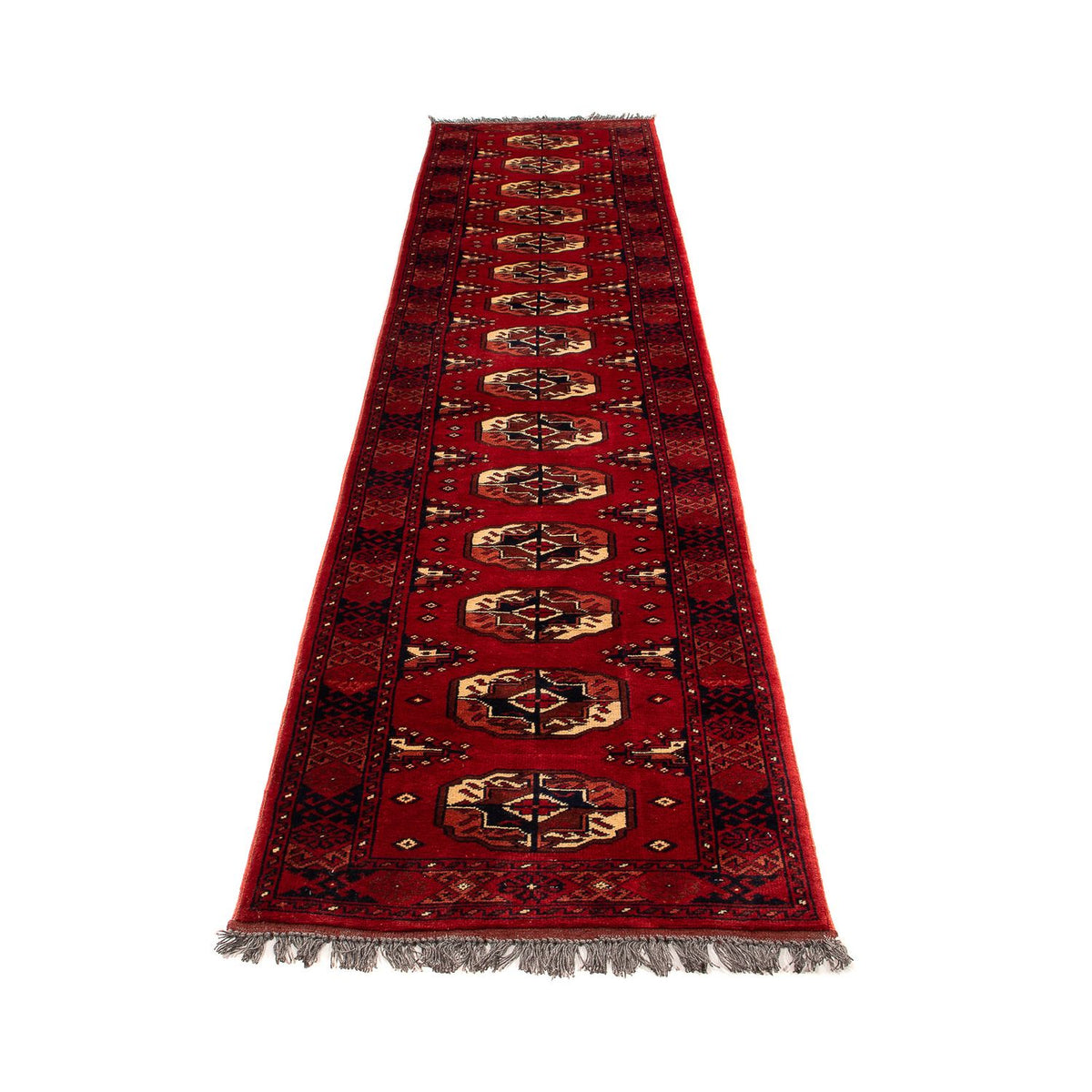 Runner Afghan Rug - 356 x 82 cm - dark red