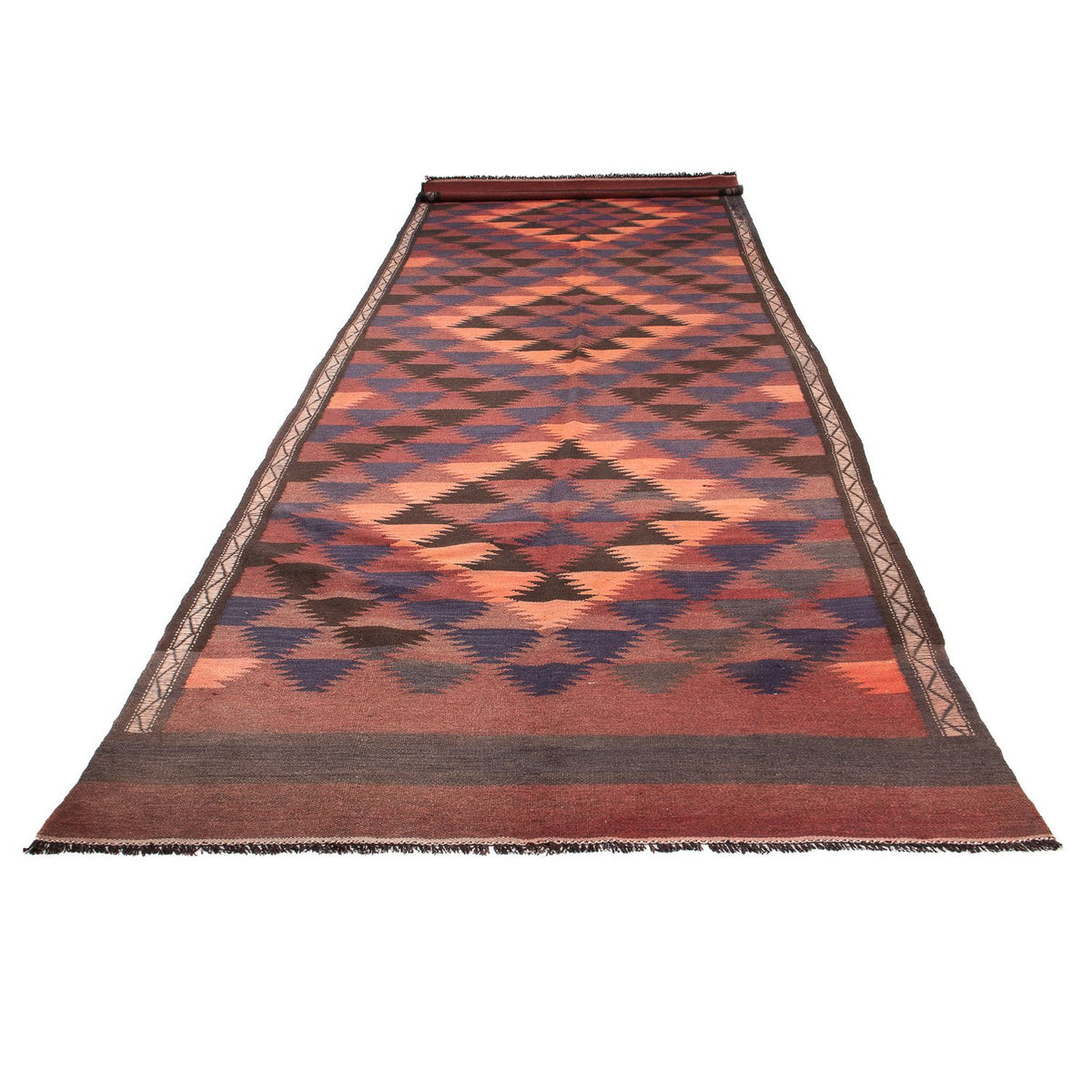 Runner Kelim Rug - Old - 450 x 135 cm - brown