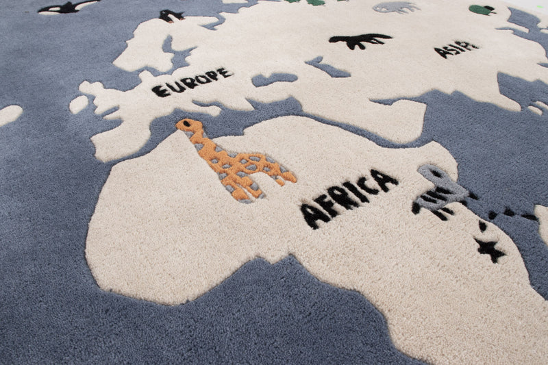 World Map Kids Rug Round