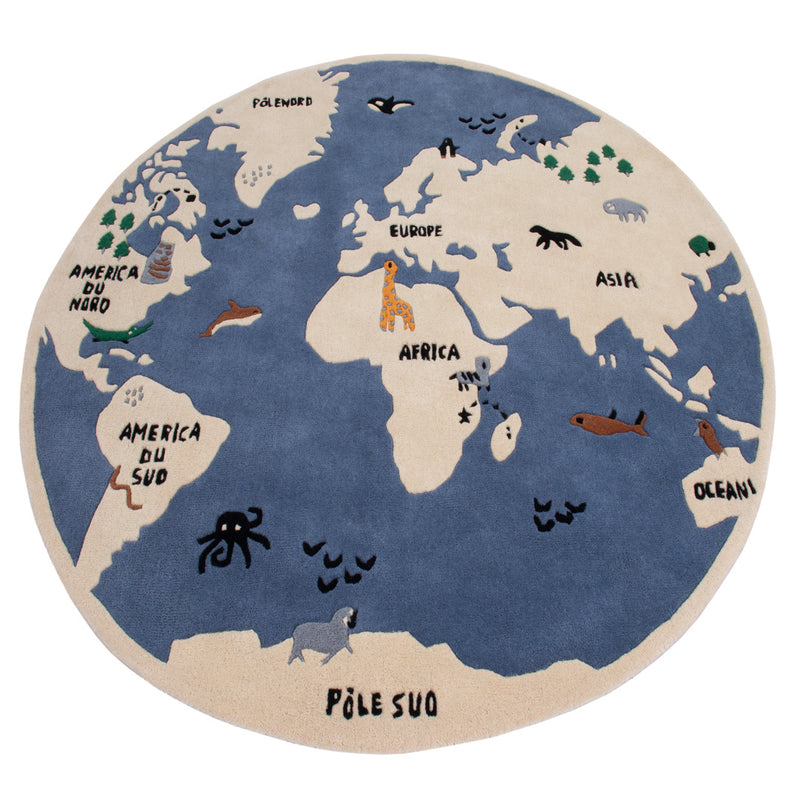 World Map Kids Rug Round