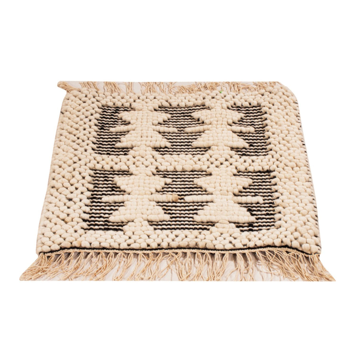 Wool Rug square  - 49 x 46 cm - black and white