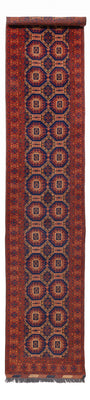 Runner Afghan Rug - 394 x 80 cm - dark red
