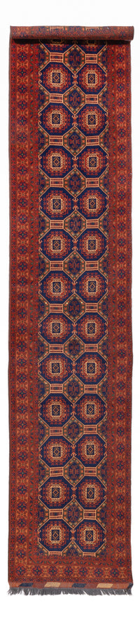 Runner Afghan Rug - 394 x 80 cm - dark red