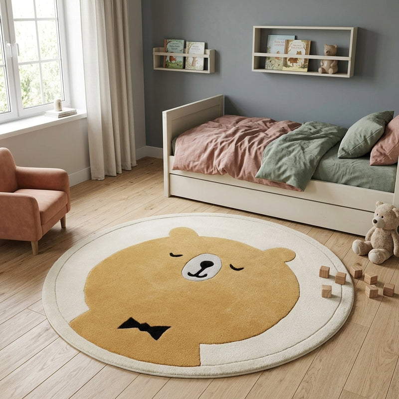 Bear Bow Tie Kids Rug Round
