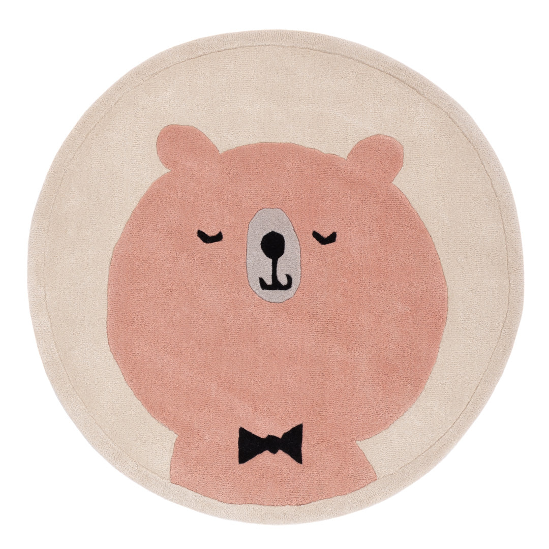 Bear Bow Tie Kids Rug Round