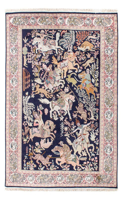 Silk Rug - Kashmir Silk - 215 x 133 cm - dark blue