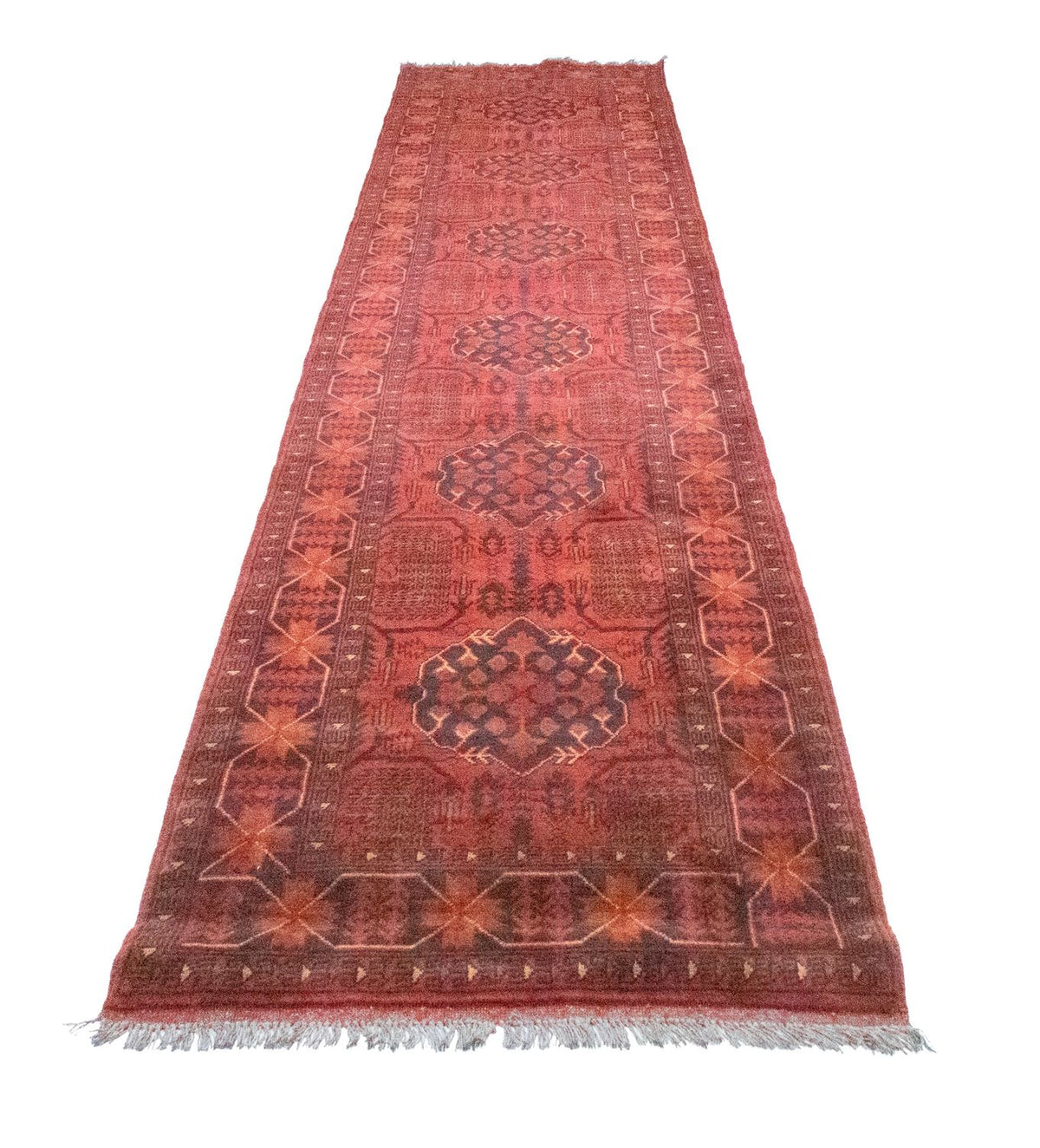 Runner Afghan Rug - Kunduz - 390 x 82 cm - red