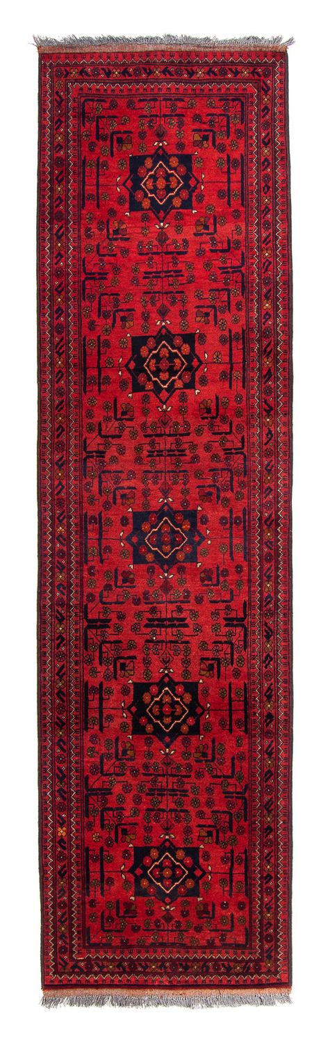 Runner Afghan Rug - Kunduz - 298 x 79 cm - dark red