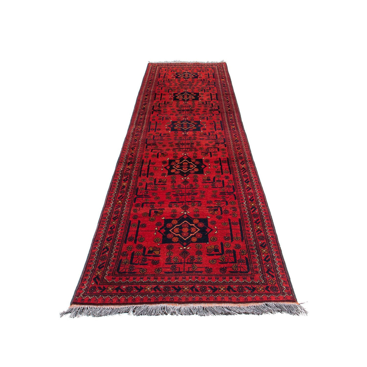 Runner Afghan Rug - Kunduz - 298 x 79 cm - dark red