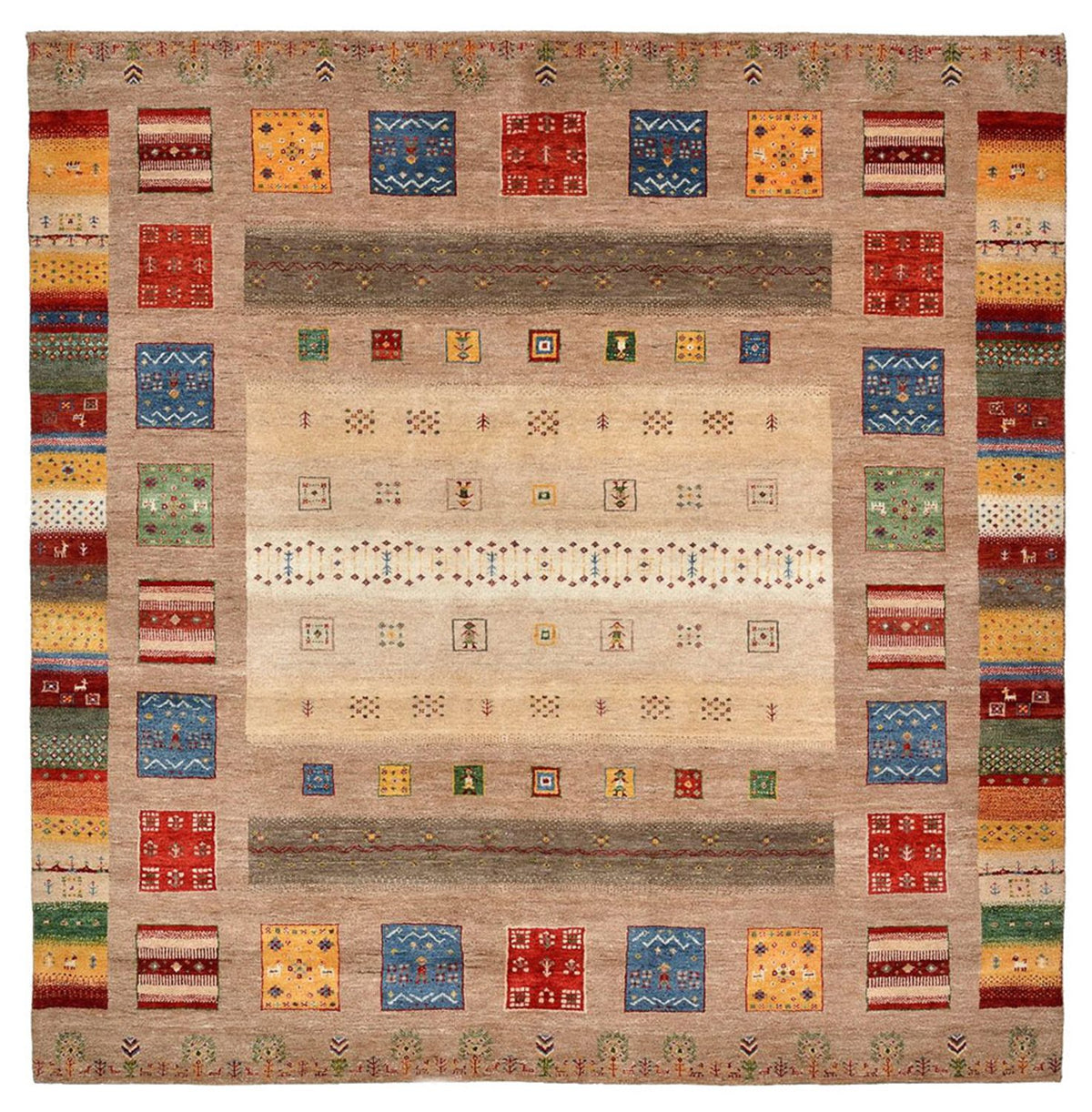 Gabbeh Rug - Loribaft Indus square  - 203 x 201 cm - multicolored