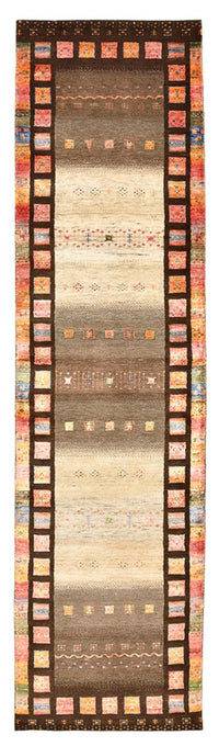 Runner Gabbeh Rug - Loribaft Indus - 306 x 80 cm - dark beige