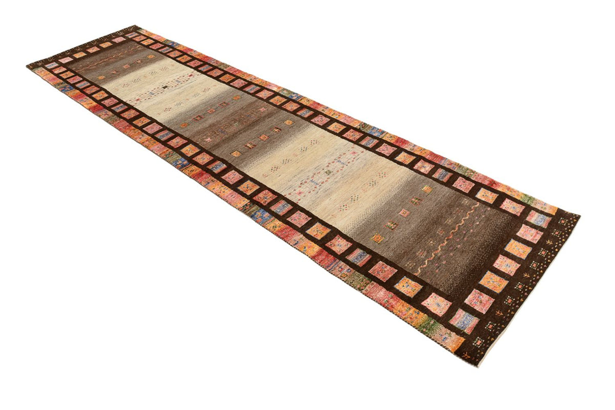 Runner Gabbeh Rug - Loribaft Indus - 306 x 80 cm - dark beige