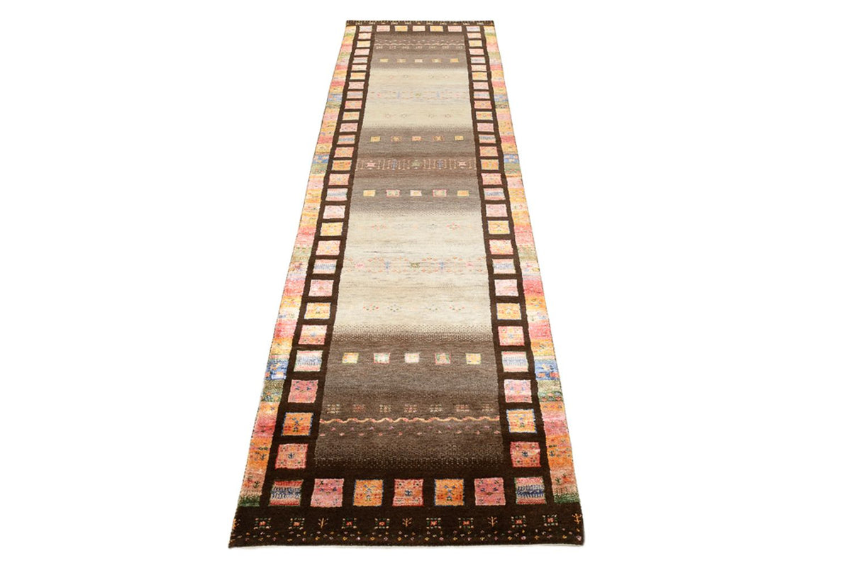 Runner Gabbeh Rug - Loribaft Indus - 306 x 80 cm - dark beige