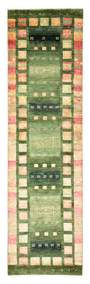 Runner Gabbeh Rug - Loribaft Indus - 296 x 82 cm - green