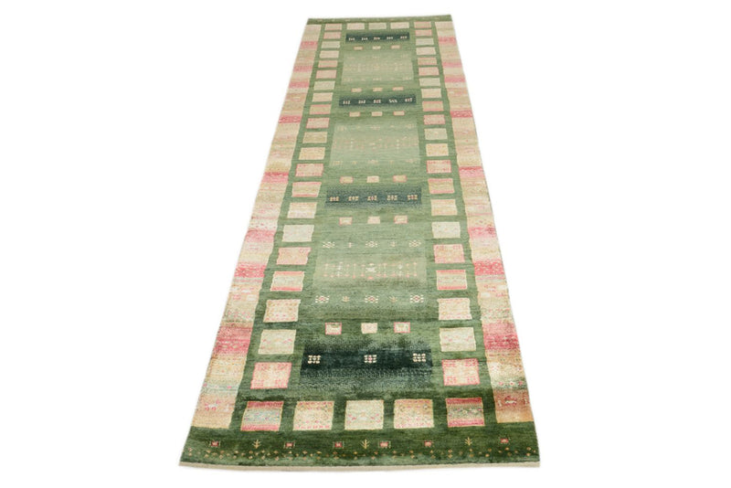Runner Gabbeh Rug - Loribaft Indus - 296 x 82 cm - green