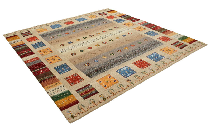 Gabbeh Rug - Loribaft Indus square  - 256 x 250 cm - light beige