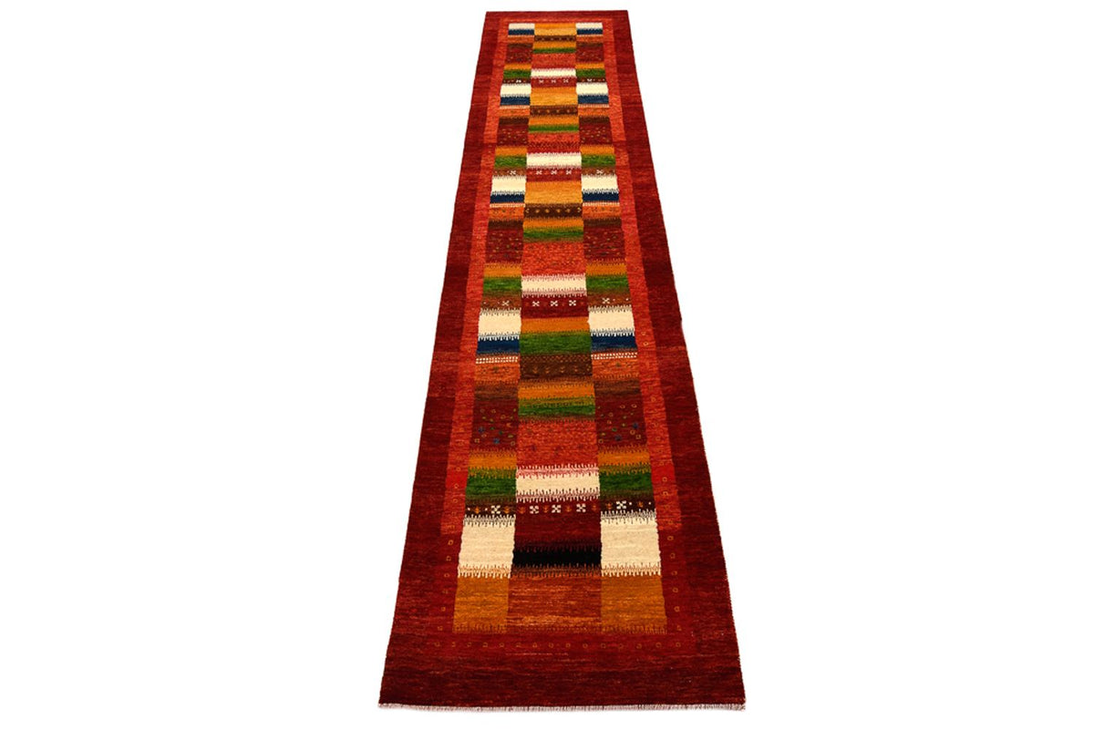 Runner Gabbeh Rug - Loribaft Indus - 386 x 83 cm - red