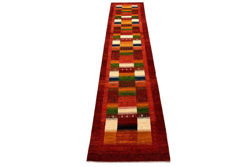 Runner Gabbeh Rug - Loribaft Indus - 386 x 83 cm - red
