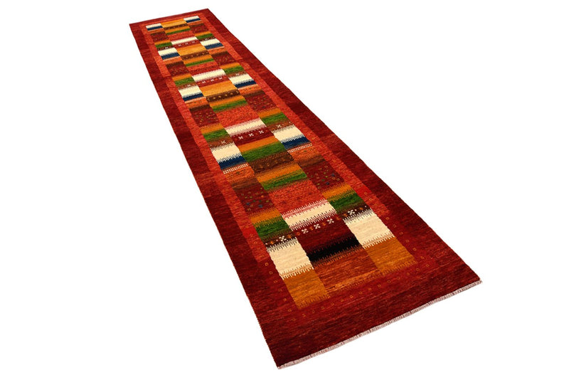 Runner Gabbeh Rug - Loribaft Indus - 386 x 83 cm - red