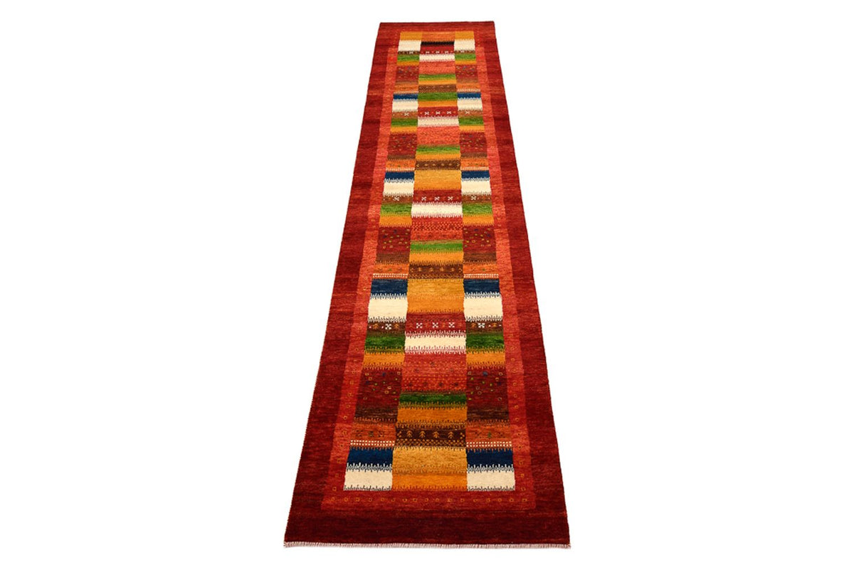 Runner Gabbeh Rug - Loribaft Indus - 386 x 83 cm - red