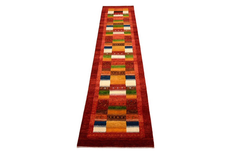 Runner Gabbeh Rug - Loribaft Indus - 386 x 83 cm - red