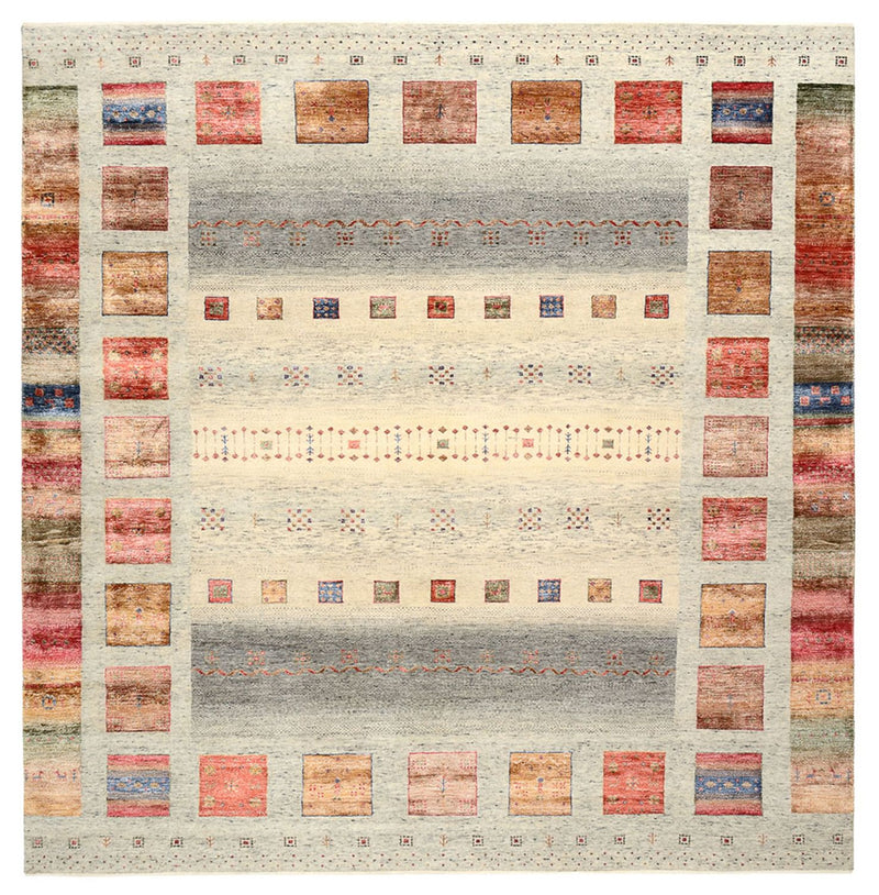 Gabbeh Rug - Loribaft Indus square  - 254 x 251 cm - light beige