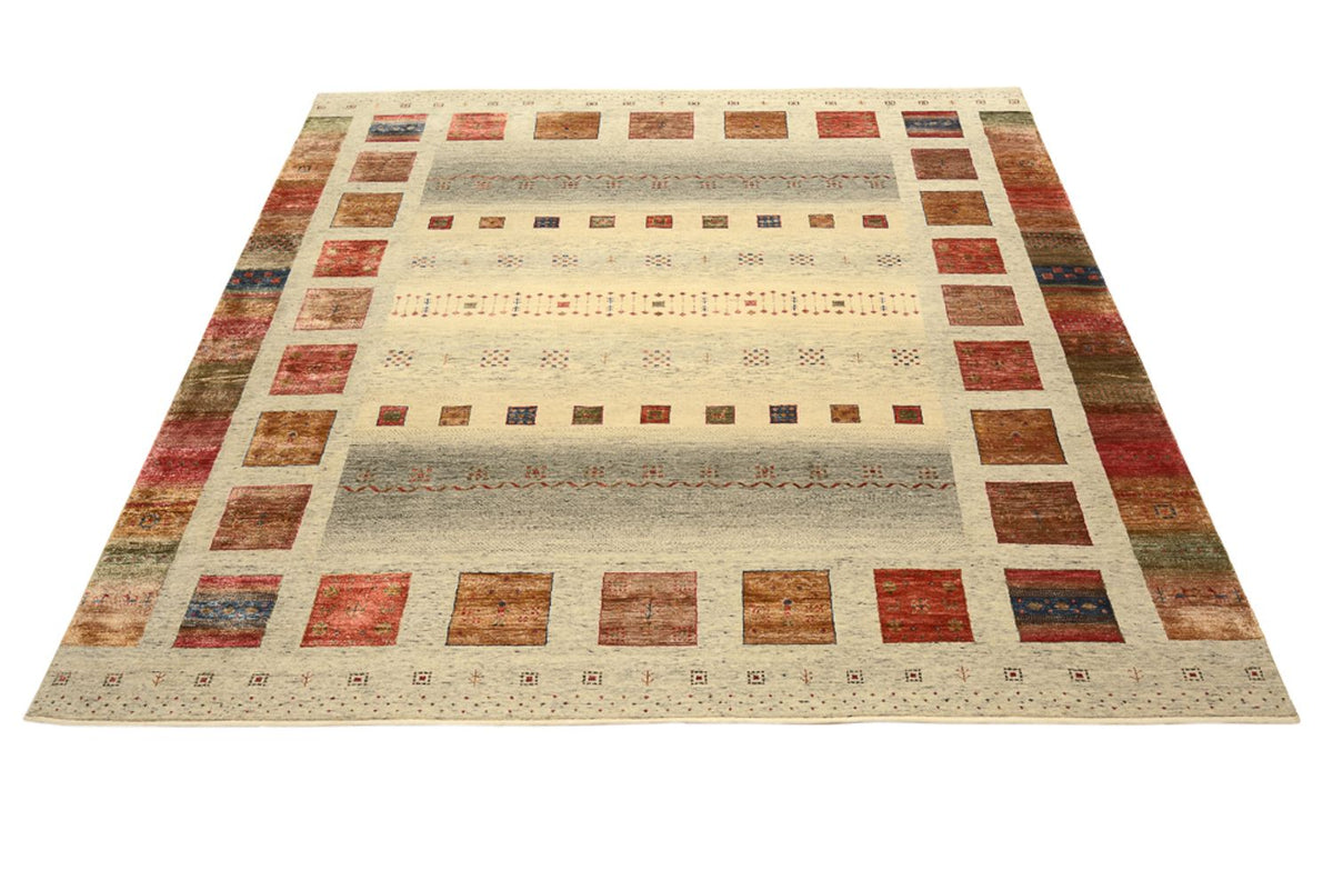 Gabbeh Rug - Loribaft Indus square  - 254 x 251 cm - light beige