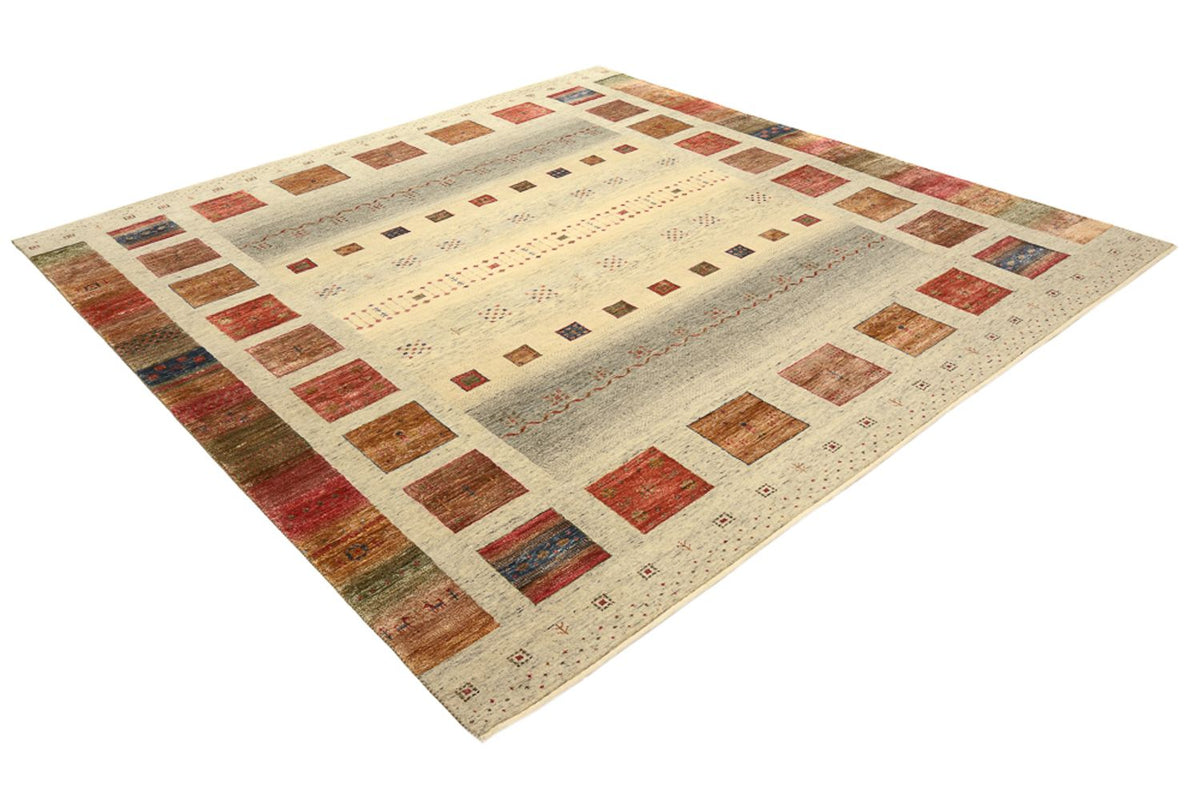 Gabbeh Rug - Loribaft Indus square  - 254 x 251 cm - light beige