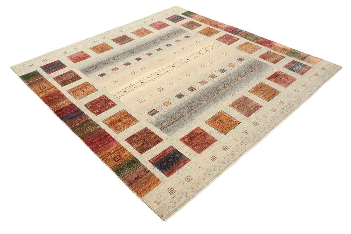 Gabbeh Rug - Loribaft Indus square  - 206 x 204 cm - dark beige