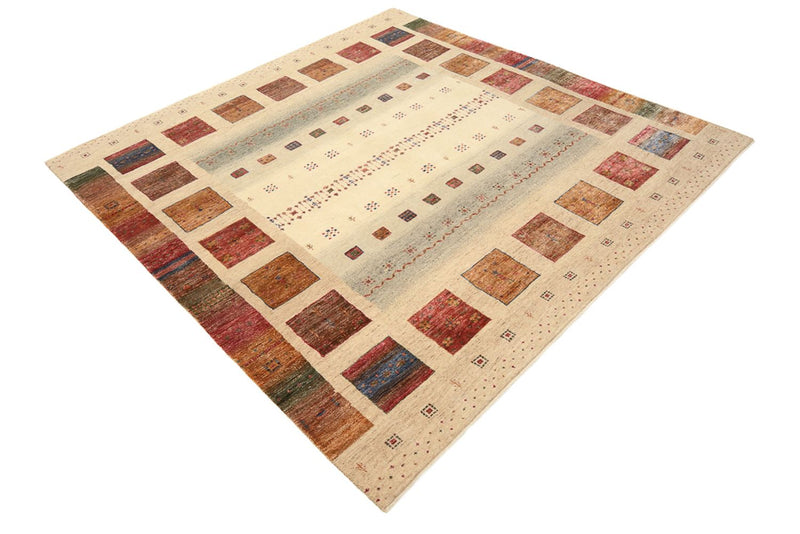 Gabbeh Rug - Loribaft Indus square  - 206 x 204 cm - dark beige