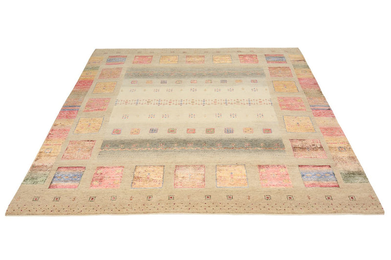 Gabbeh Rug - Loribaft Indus square  - 206 x 204 cm - dark beige