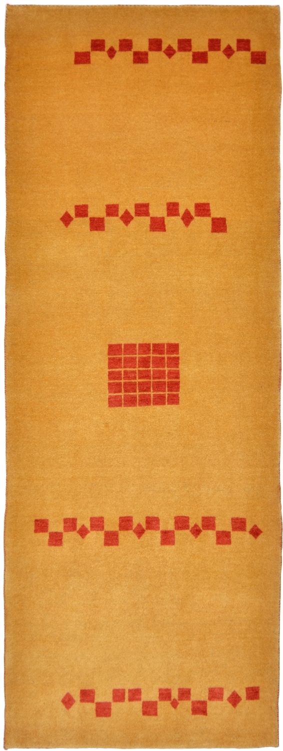 Runner Gabbeh Rug - Loribaft Perser - 241 x 87 cm - mustard yellow
