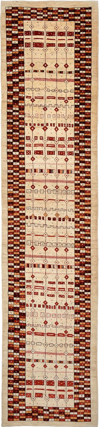 Runner Gabbeh Rug - Loribaft Perser - 391 x 88 cm - multicolored