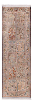Runner Silk Rug - Kashmir Silk - 259 x 79 cm - dark beige