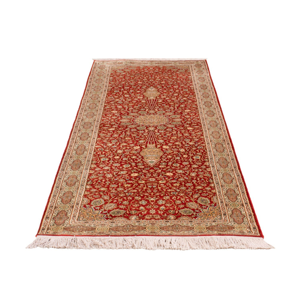 Runner Silk Rug - Kashmir Silk - 251 x 81 cm - red