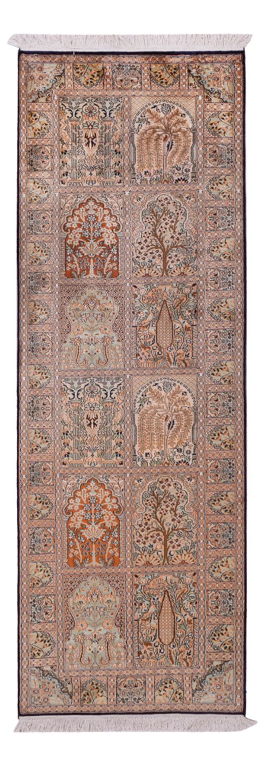 Runner Silk Rug - Kashmir Silk - 237 x 79 cm - dark beige