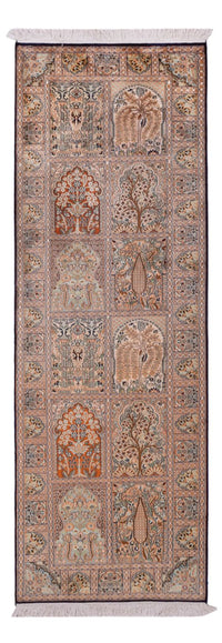 Runner Silk Rug - Kashmir Silk - 237 x 79 cm - dark beige