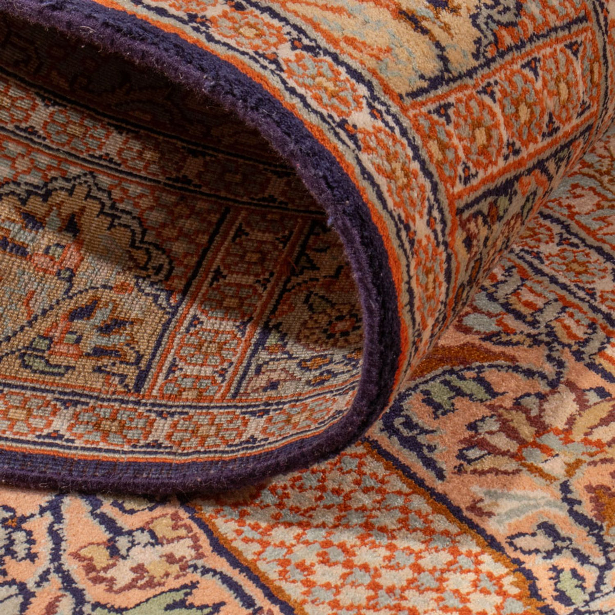 Runner Silk Rug - Kashmir Silk - 237 x 79 cm - dark beige